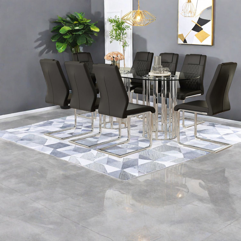 Ensembles de table de salle à manger (doit inclure à la fois la table et la chaise), cuisine moderne en verre trempé de 71 pouces