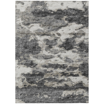 Yamanda Abstract Machine Woven Polyester Indoor / Outdoor Area Rug in Black/Gray