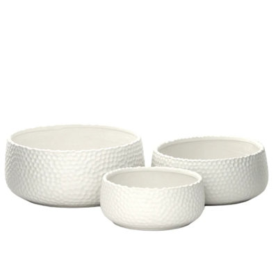 Ensemble de trois casseroles rondes en céramique blanc mat