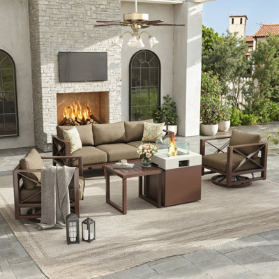 5 - Person Outdoor Aluminum Conversation Set with Swivel Chairs & Firepit by Gracie Oaks