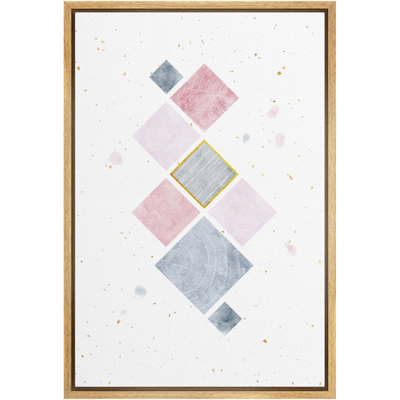 Signature, reproduction d'art sur toile encadrée, roses et gris, pastel, losanges, formes géométriques, illustrations, art moderne moyen