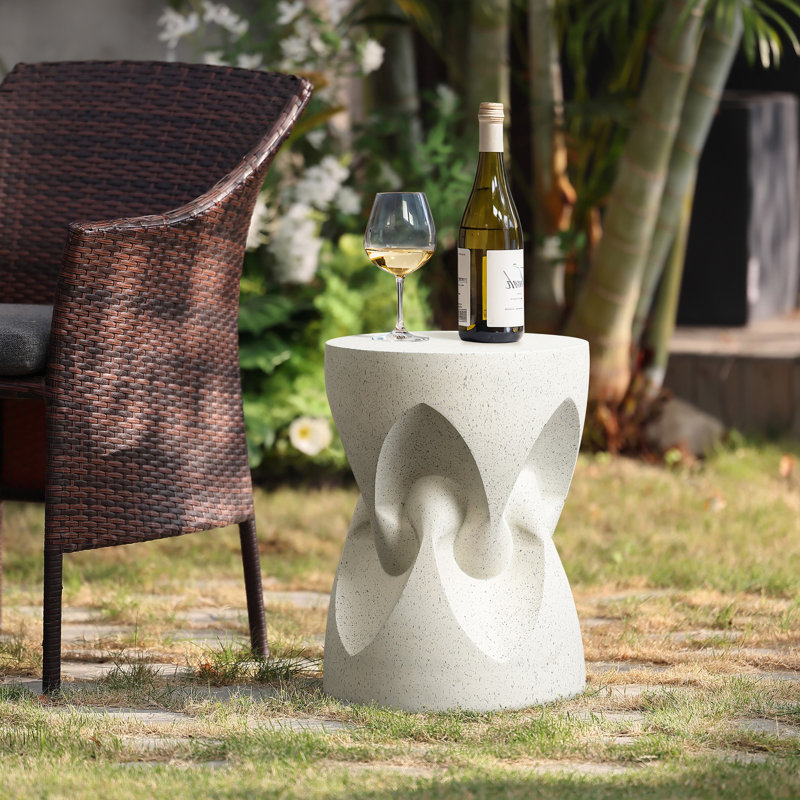 17.3" H Modern Round Patio Table Speckled Off White Cement