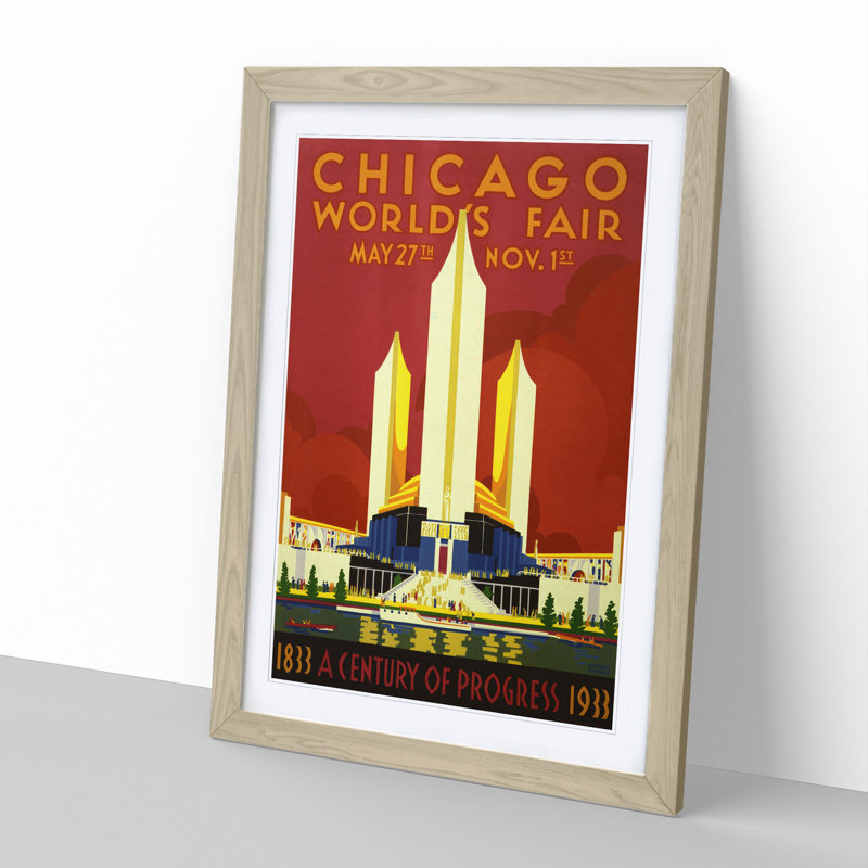 Chicago World Fair - Picture Frame Graphic Art, 36cm H x 27cm W x 2cm D, Oak Framed