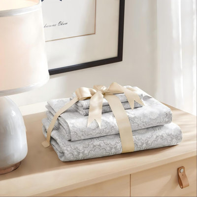 Adele Grey Cotton Queen Four-Piece Bedding Set, With Extra-Deep Pockets To Fit A 24-Inch Thick Mattress, Breathable And Soft, Suitable For All Seasons.