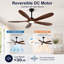 Ventilateur de plafond moderne en bois massif de 52 pouces avec lumières Ventilateur de plafond à DEL à moteur à courant continu réversible à 6 vitesses Facile à assembler pour le patio