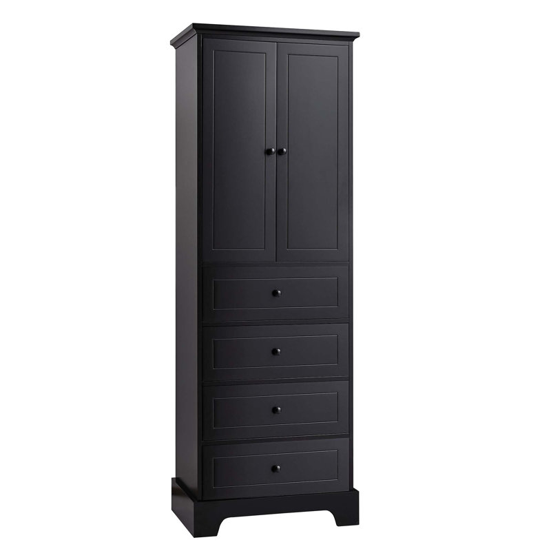 Storage Cabinet With 2 Doors And 4 Drawers For Bathroom, Office, Adjustable Shelf, MDF Board With Painted Finish, Black