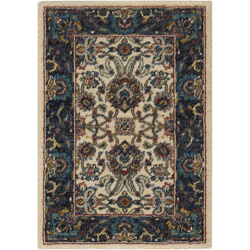 Tapis floral ivoire tissé à la machine, Rectangle 2 pi x 3 pi