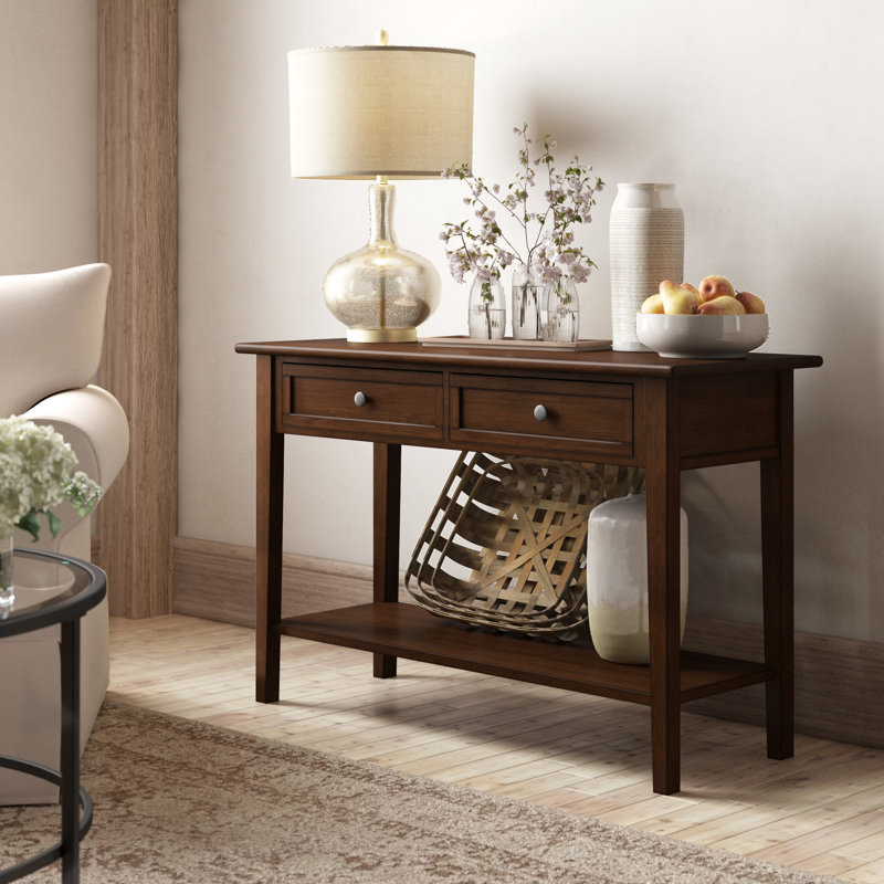 Eftim 2-drawer Solid Wood Sofa Console Table with Shelf