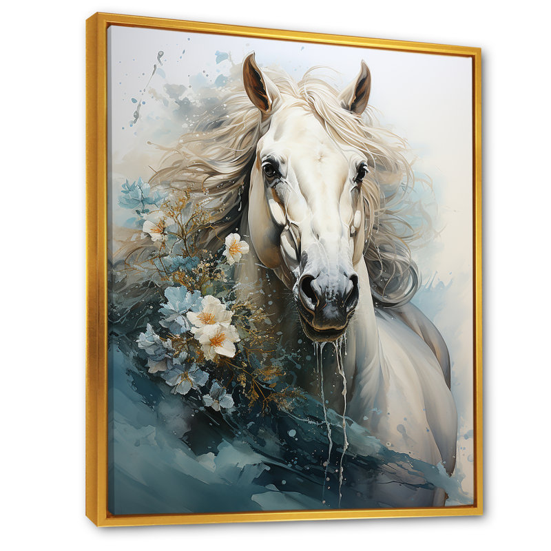 «Majestic Gallop Horse», reproduction d'art sur toile, Cadre flottant doré, H 32 po x l 24 po x P 1 po