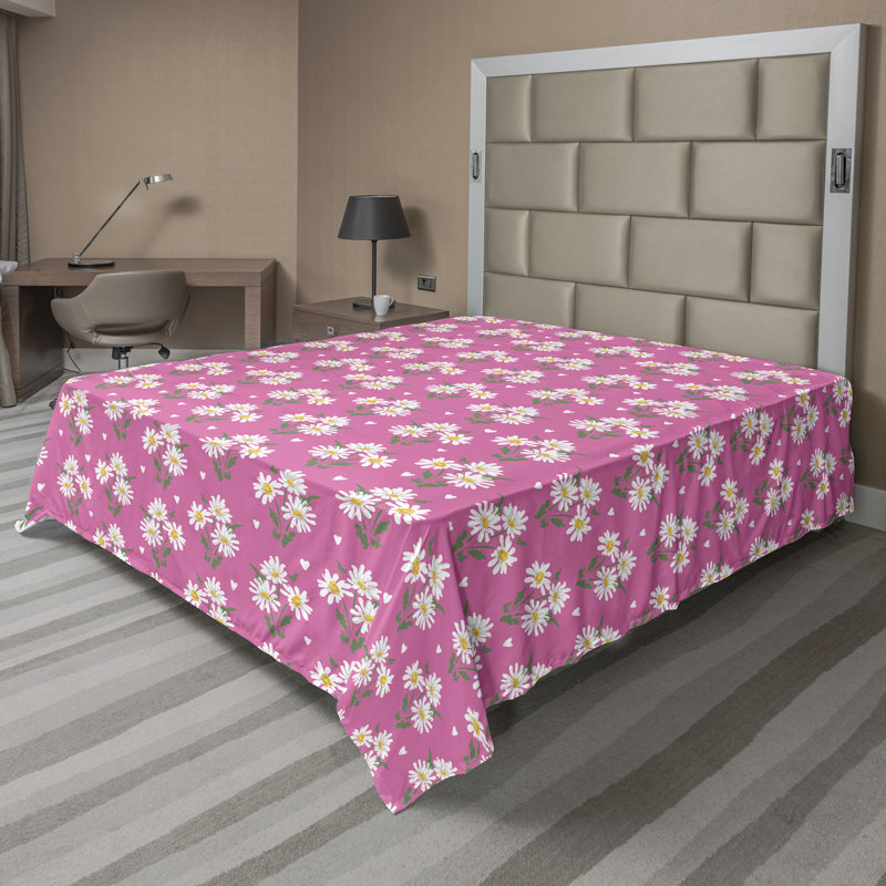 Drap plat moderne de style bohème Ambesonne, Rose pastel, vert fougère / floral, Full Flat Sheet