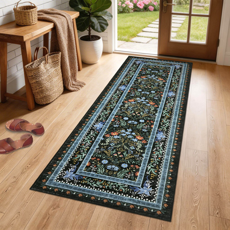 Tapis lavable moderne avec envers antidérapant, Noir, 2 x 6 pi