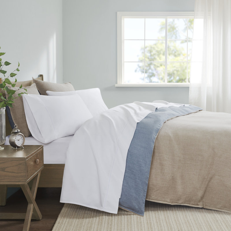 Ensemble de draps en coton 600 fils Pima, Ensemble de draps pour lit très grand californien, Blanc