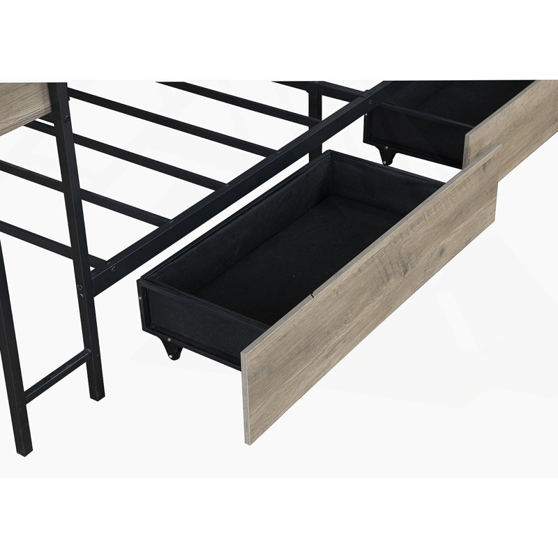 Structure de lit d'angle pour lit simple avec bibliothèque et 2 tiroirs de rangement sous le lit, lit simple moderne avec lumière DEL et station de charge, lit de jour moderne réversible à gauche ou à droite, gris