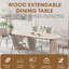 Table de salle à manger extensible en bois, table de cuisine ovale moderne avec un design à deux piliers élégant, parfait pour la salle à manger et le rassemblement, multifonctionnel et peu encombrant, salon et salle à manger.