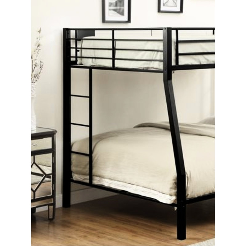 Lit superposé en métal avec finition noir sablé, matelas pour lit double / grand lit, supports latéraux, premier noir, matelas, largeur de 83 po, garde-corps pour plus de sécurité
