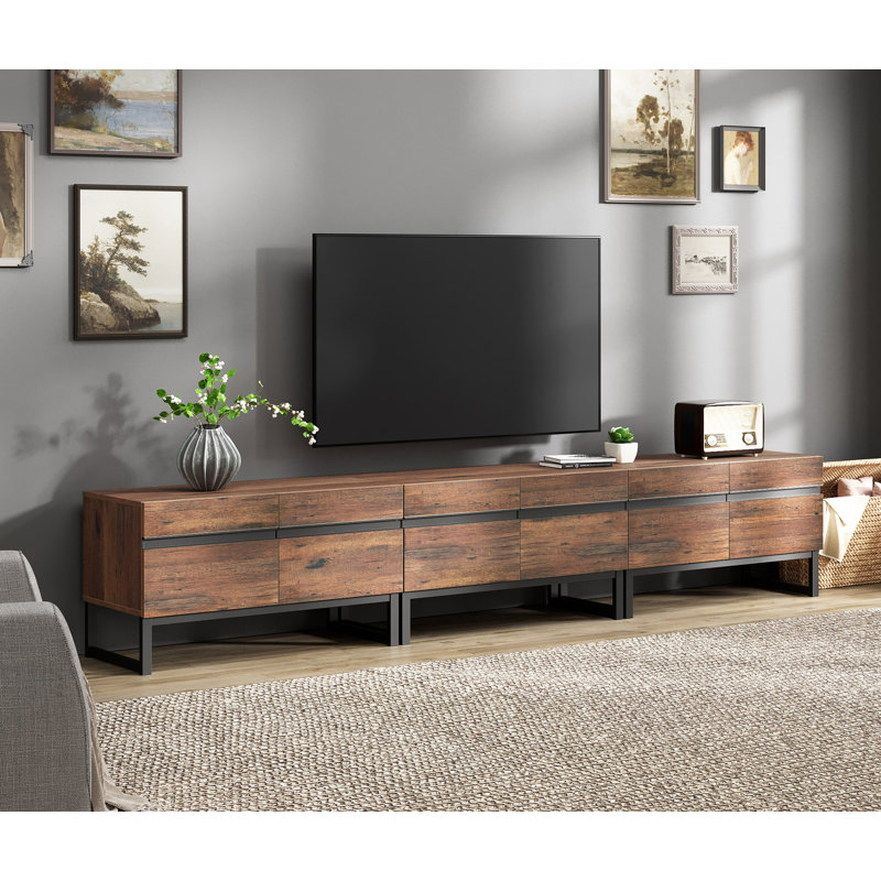 Modern TV Stand With Storage Cabinets For 110 Inch TV, Wood Entertainment Center Media Console Table With Metal Legs For Living Room, Brown