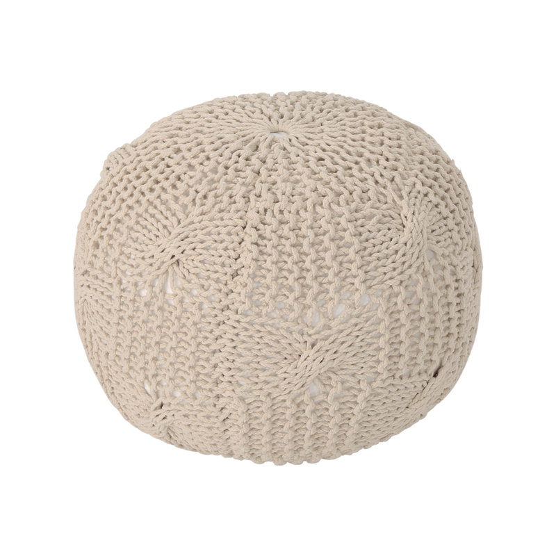 Pouf rond en coton Bordeaux, beige, Tissu beige