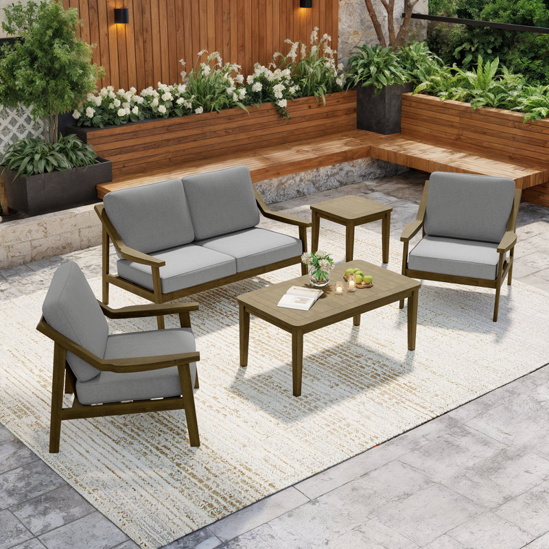 5-Piece Outdoor Conversation Set, Perfect for Entertaining with Included Tables, Brown, Gray