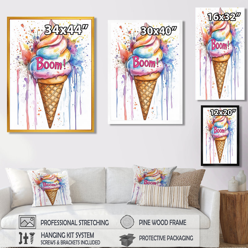 Glace pop art, décoration murale de style comique, bougie de crème glacée!, H 20 po x l 12 po, Toile tendue