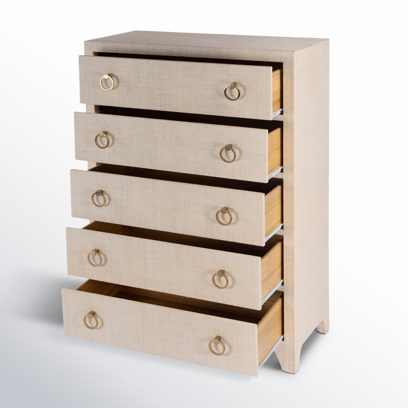 Bar Harbor 5 Drawer Raffia Dresser, Natural