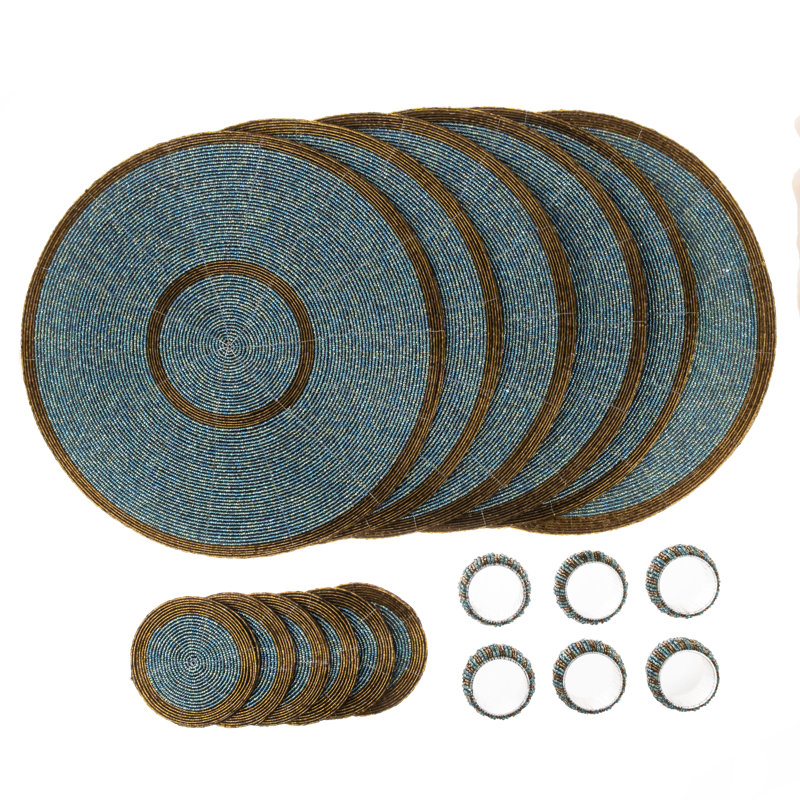 Danbury Glass Patchwork Round, Aqua/Antique Gold