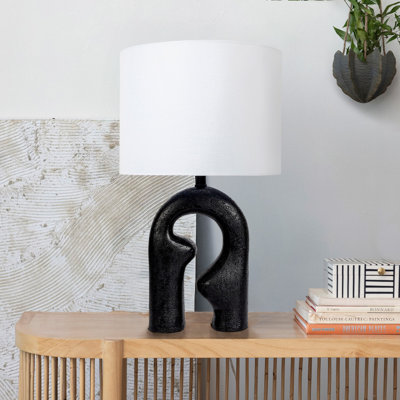 Modern Abstract Sculptural Table Lamp with Drum Shade