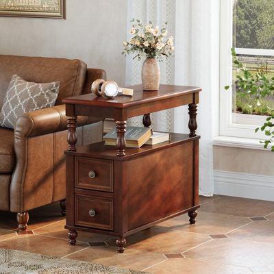 Solid Wood 2-Drawers End Table Side Table For Living Room