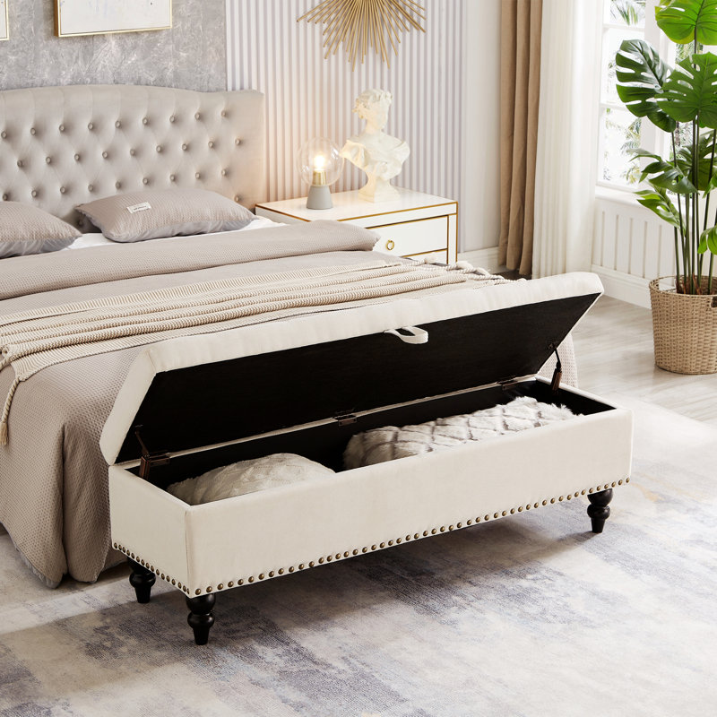 Rachelmarie Upholstered Ottoman, Beige Cotton Linen