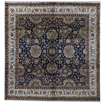 Tapis bleu et crème noué à la main de haute qualité