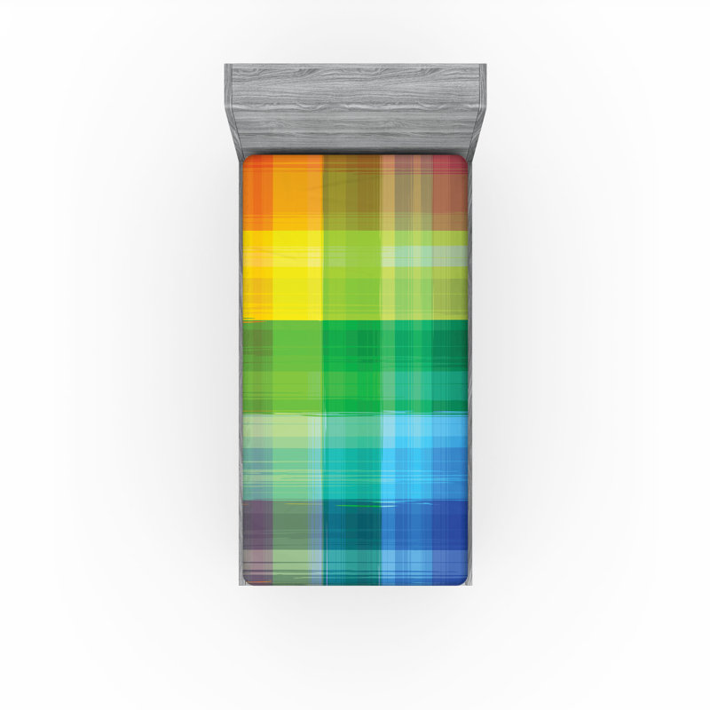 Drap-housse Ambesonne, paquet de 2, Drap-housse simple TG, Vert / bleu / rouge / jaune rayé / abstrait