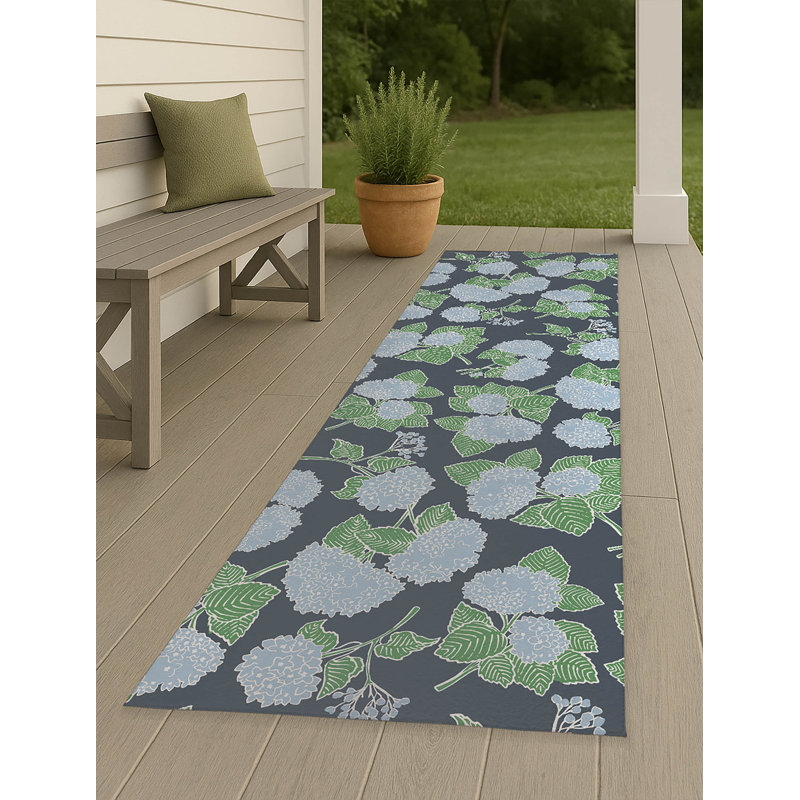 Hydrangea Non Slip Outdoor Rug, Runner 2'6" x 8'