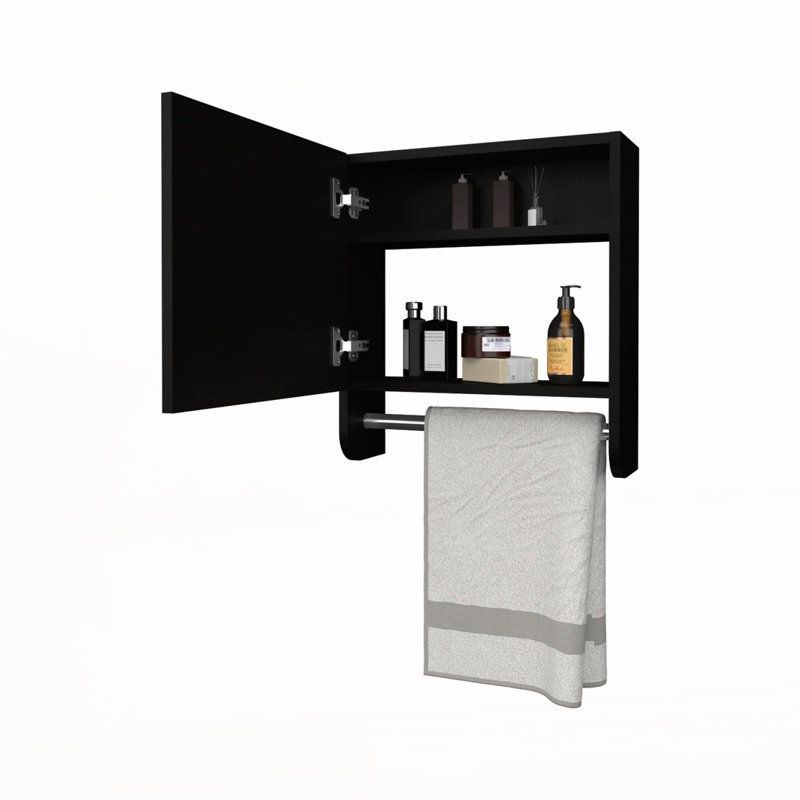 Pharmacie avec porte-serviettes et miroir inclus, Noir