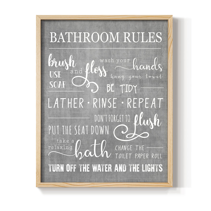 «Neutral Bathroom Rules», reproduction encadrée - bois massif, Naturel, H 15 po x l 12 po