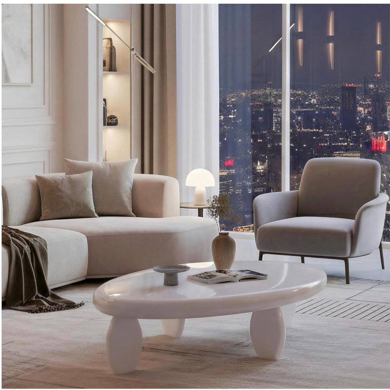 Table basse moderne 46 po x 29 po x 12 po - blanc ultrabrillant, Blanc