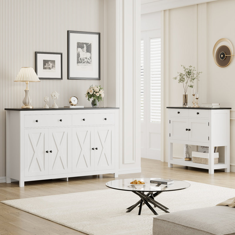 55.1'' Sideboard, White/Black