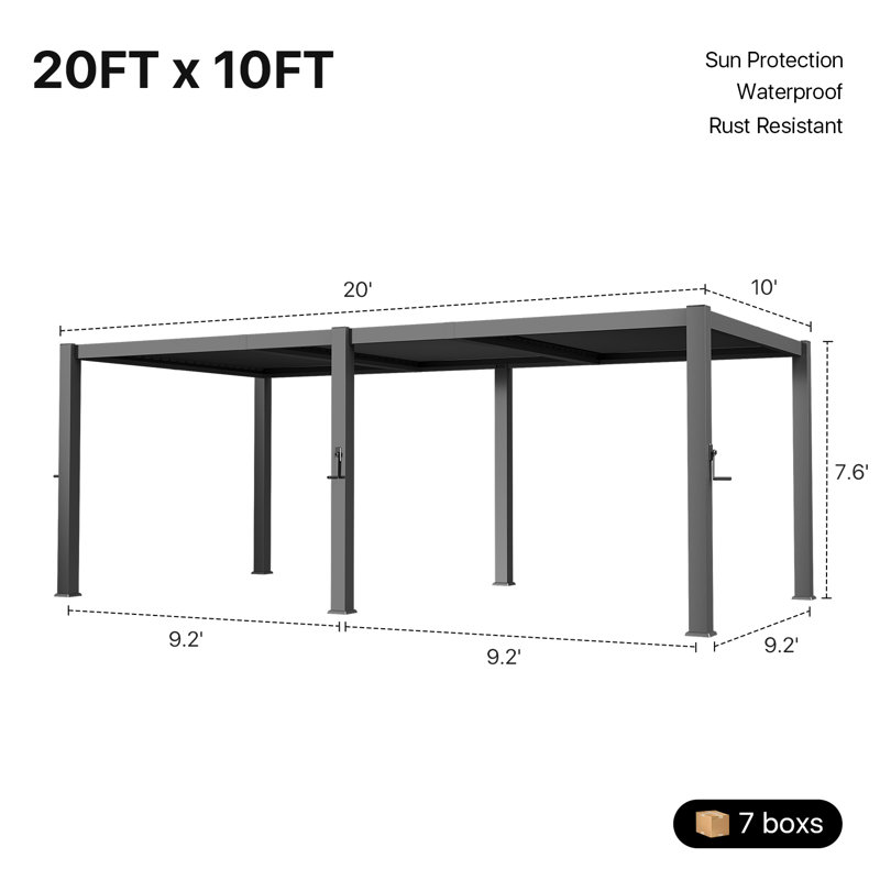 20 Ft. W x 10 Ft. D Outdoor Louvered Pergola Metal Pergola With Adjustable Roof, 20 Ft. W x 10 Ft. D