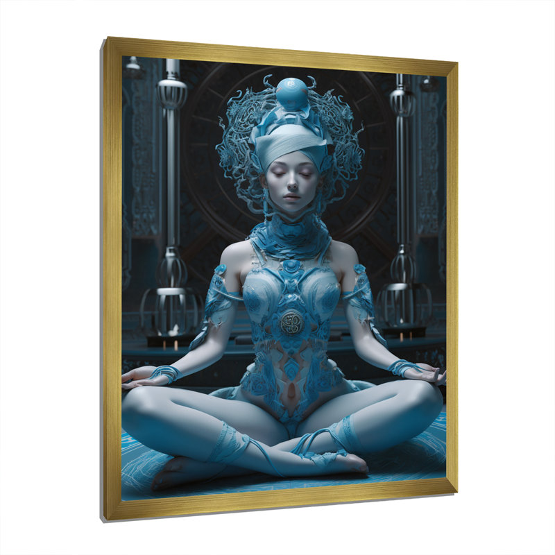 «Blue Yogini Meditation Spiritual Grace» sur toile, H 44 po x l 34 po x P 1,5 po, Cadre doré à une seule photo