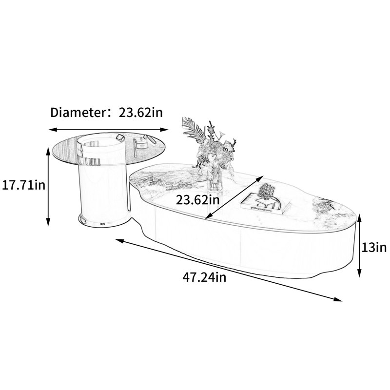 Humberto Coffee Table, 13" H x 47.24" W x 23.62" D, Black / White