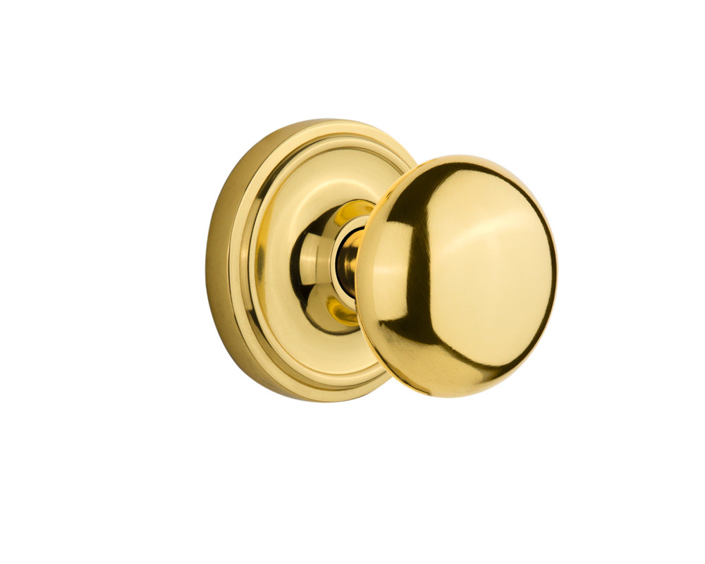 New York Door Knob with Classic Rosette, Unlacquered Brass, 2-3/4”