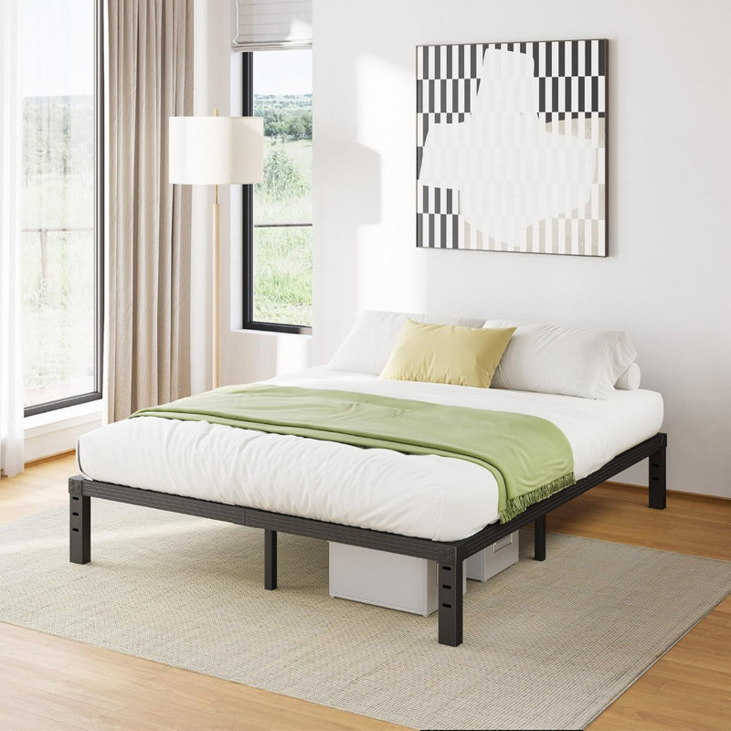 Black Heavy Duty Metal Queen Platform Bed Frame, 12-Inch High