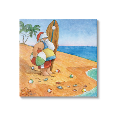 " Santa Claus On Beach Surf Board Tropical Christmas " by Steve Vanderbosch