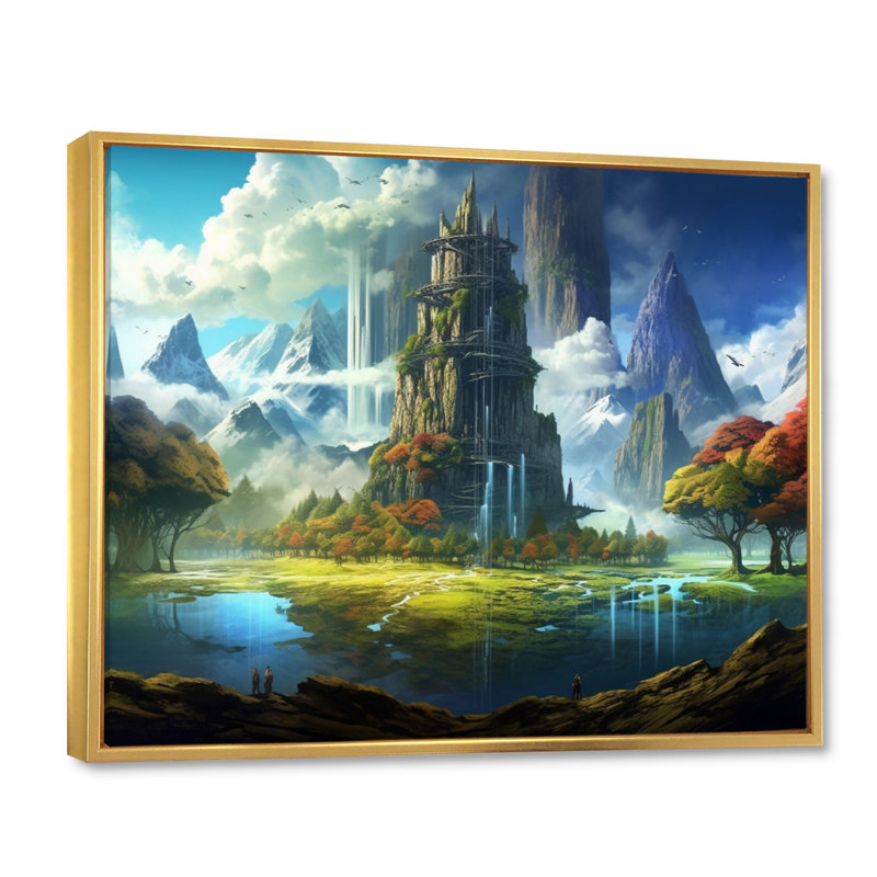 «Fairytale Castle III», reproduction sur toile, H 24 po x l 32 po x P 1 po, Cadre flottant doré