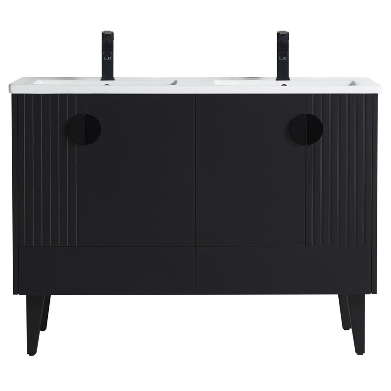 Ensemble de meuble-lavabo double 47 po Saimah, Noir, Noir