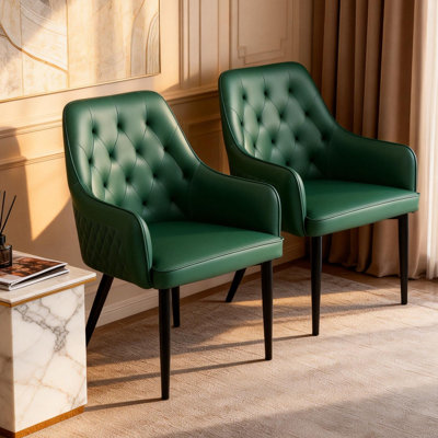 Set Of 2 Modern PVC Leather Dining Chairs, Padded Seat Metal Legs, Office