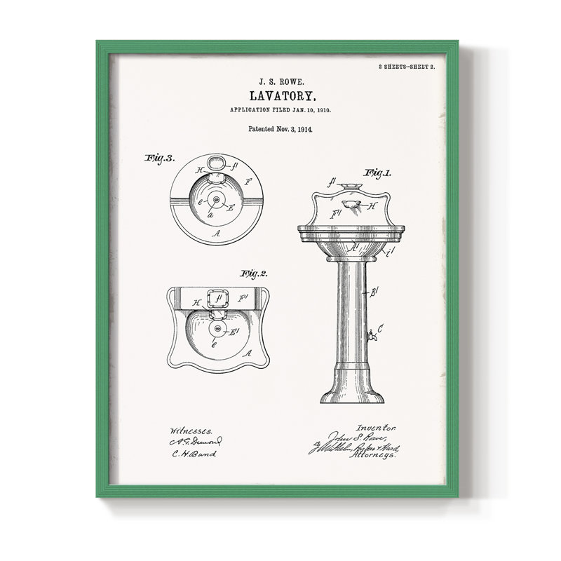 Évier rétro I, reproduction encadrée - bois massif, Cadre simple vert, H 10 po x l 8 po