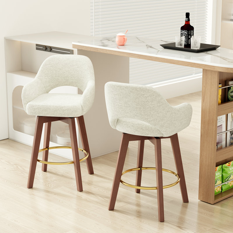 Tabouret de bar rotatif moderne avec accoudoirs et siège rembourré en tissu, Beige