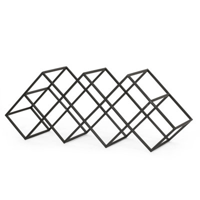 7 - Bottle Modern Industrial Wine Rack For Tabletop, Iron Frame, Geometric Design, Diamond Slots, 24.07 X 6.65 9.44, Black Width, Depth, 9.44 Height,