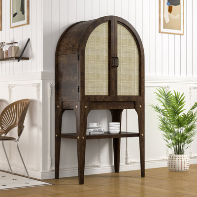 Curved Rattan Wine Cabinet With Storage Cabinet