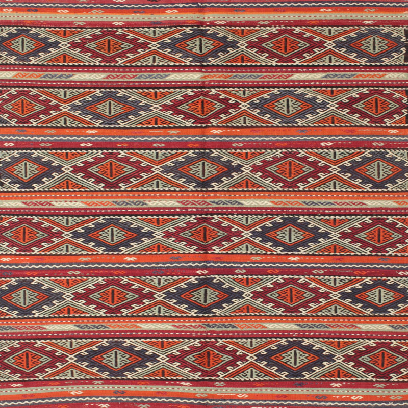 Tapis contemporain rouge / orange / vert, Carré 5 pi