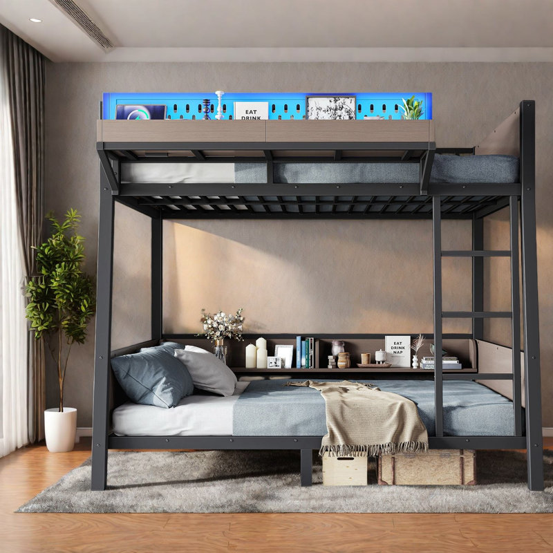 Lits avec rangement à DEL USB, lit superposé simple en bois aggloméré pour la maison